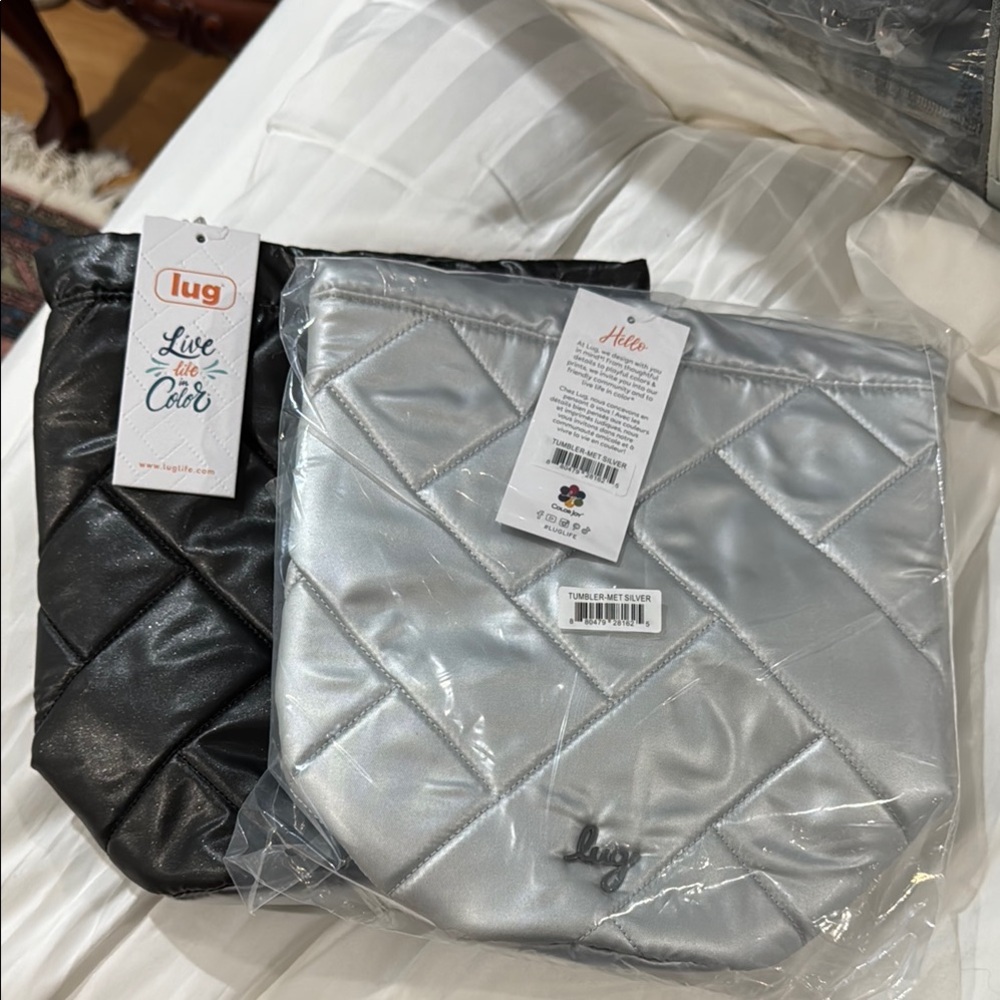 NWT Lug Tumbler Quilted Black and Silver cosmetic bag Set of 2
